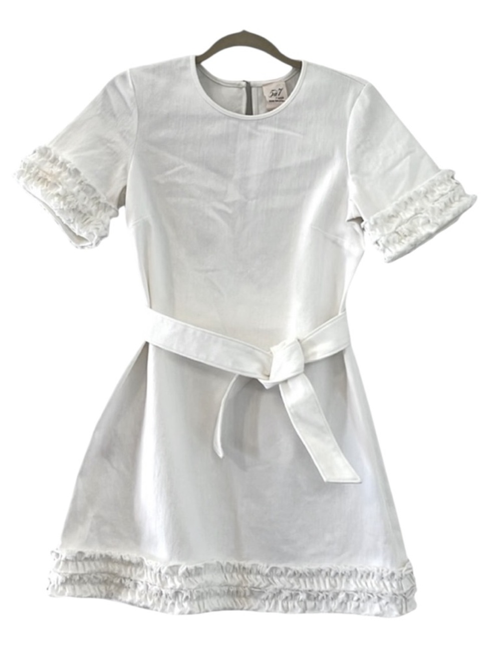 New Cinq à Sept Easton White Denim Mini Ruffle Belted Mini Dress A-Line 8 summer